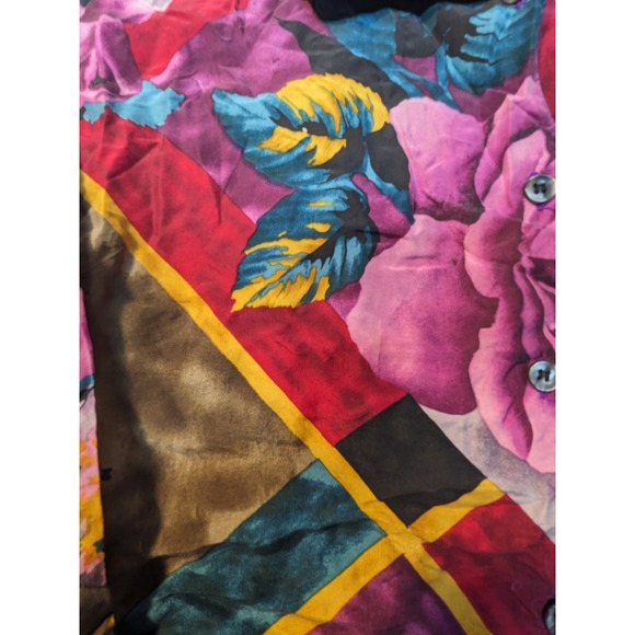 Copper Key Silk Floral Patchwork Button Down Shirt Top Women's M - Picture 3 of 9